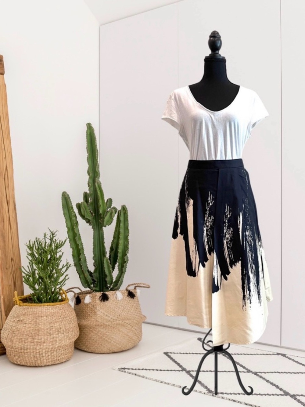 Eva Franco Abstract Brushstroke Faux Wrap Midi Skirt
